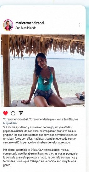 Publicación de Instagram: cliente recomendando el tour al 100%